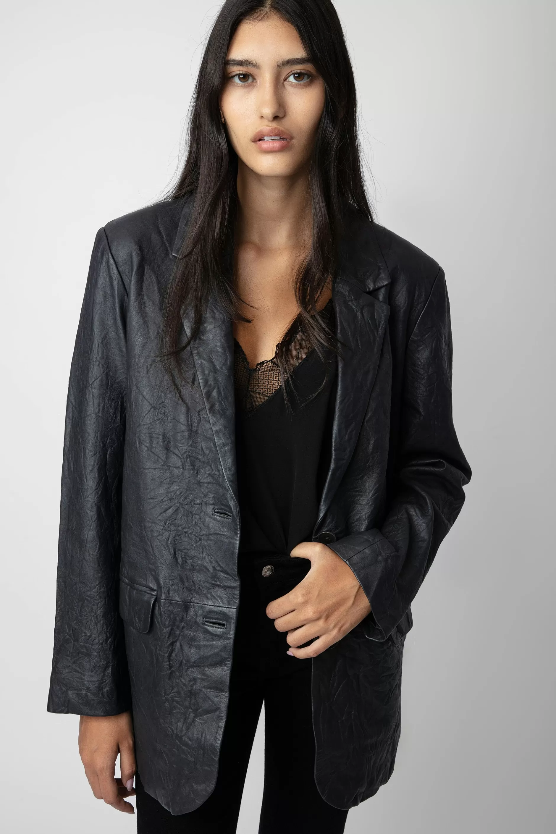 Zadig & Voltaire Blazer Venturi En Cuir Froisse^Femmes Vestes